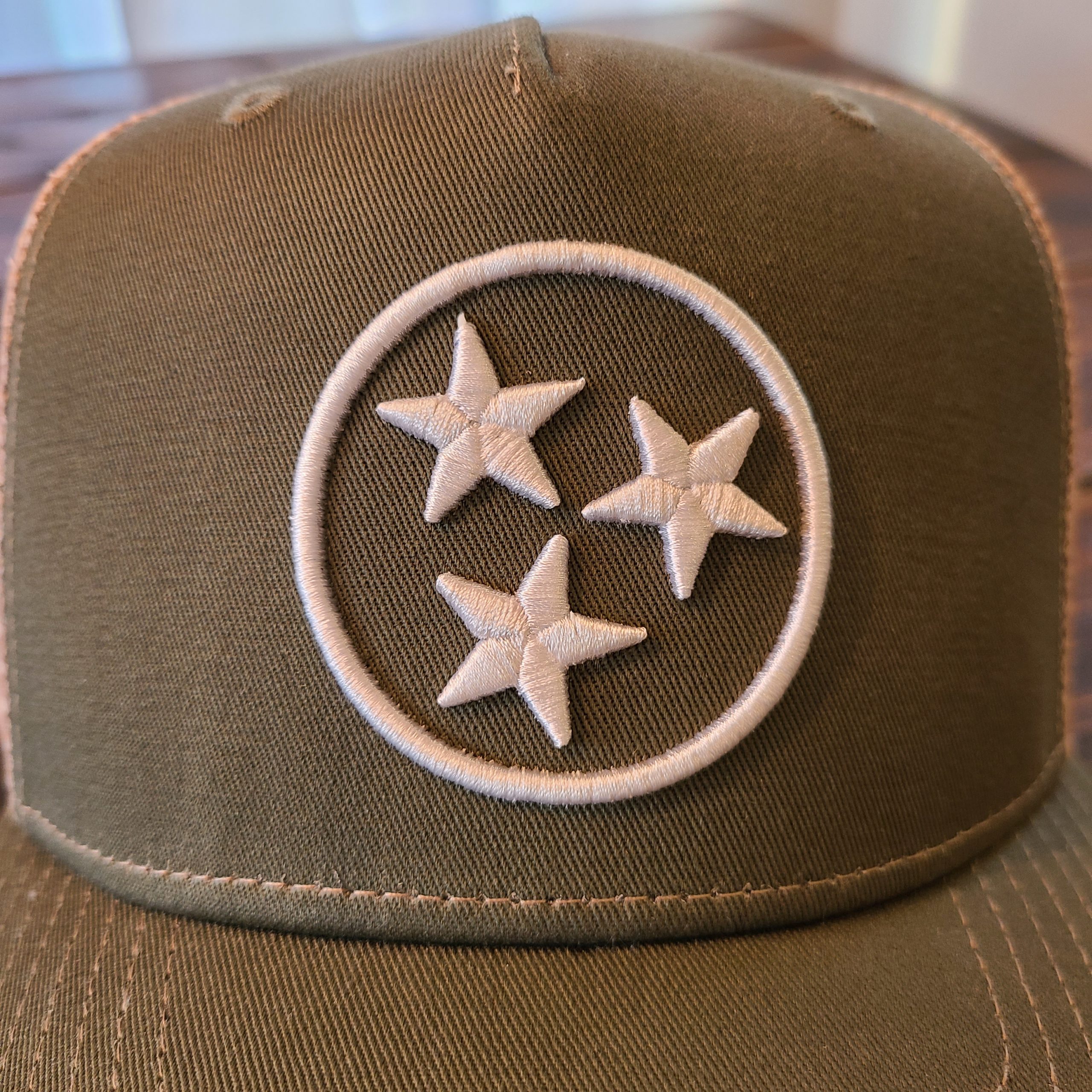 Tristar Embroidered Trucker Hat [Green/Tan/White]